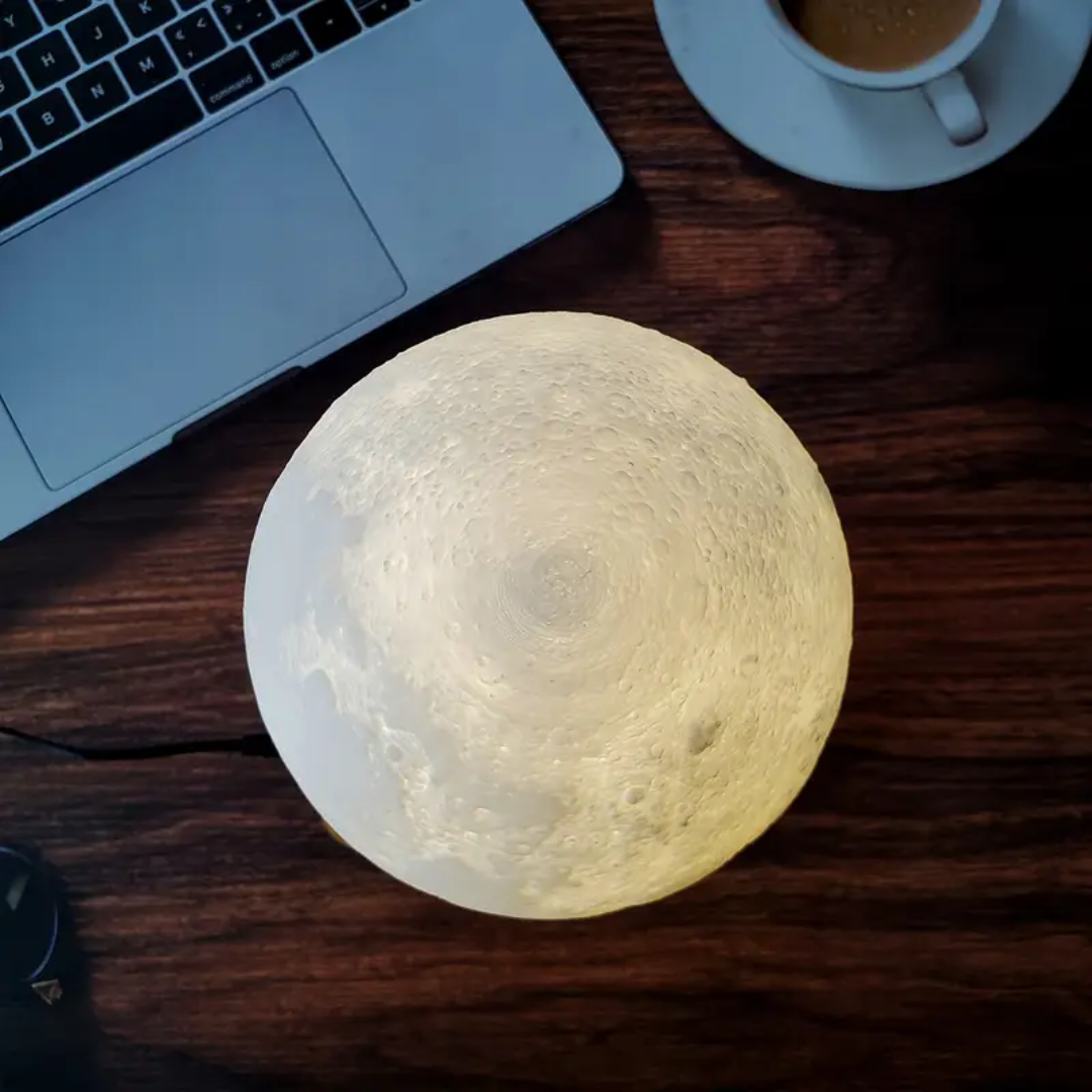 Luminária Lua 3D + Stand em Madeira