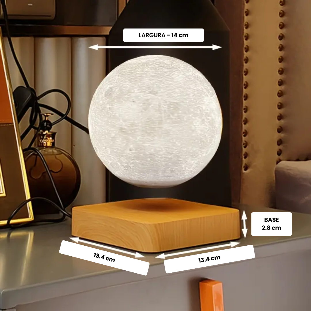 Luminária Lua 3D + Stand em Madeira